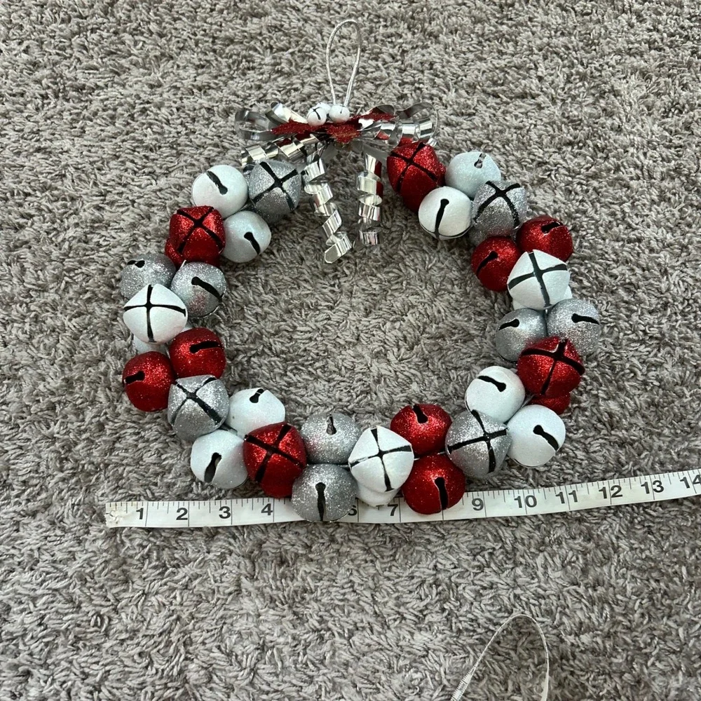 Christmas Jingle Bell Wreath Red Silver White Glitter Holiday Decor heavy‎ duty